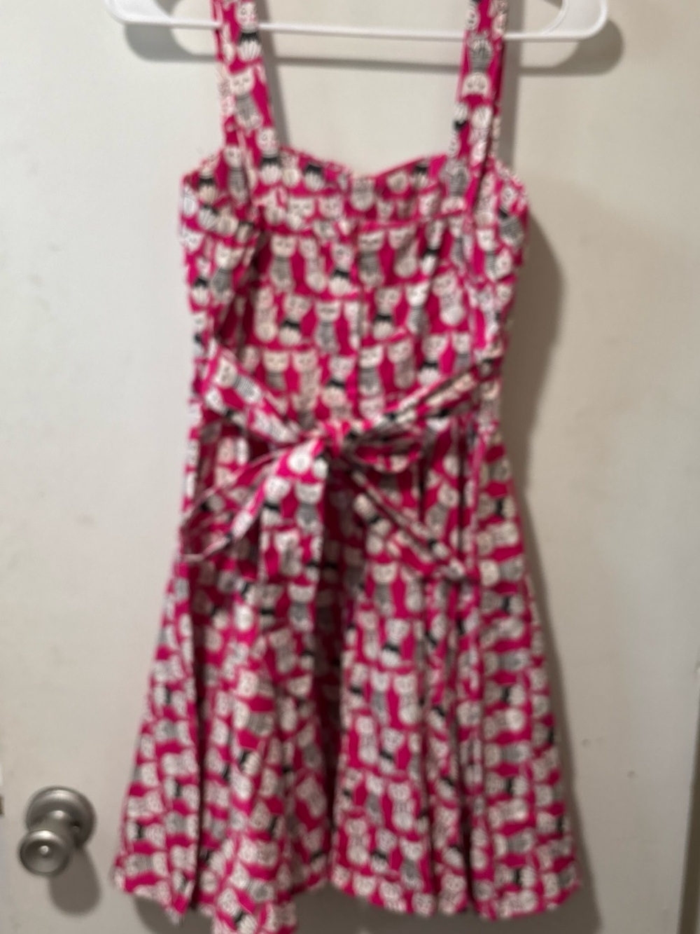 Petrune Kitty Cat Print Retro Pink Fit & Flare Skater Dress Rockabilly Pinup S - Picture 3 of 6